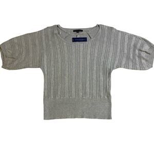 Adrienne Vittadini Womens shirt sweater medium‎ pleated rib dazzle Sparkle camp
